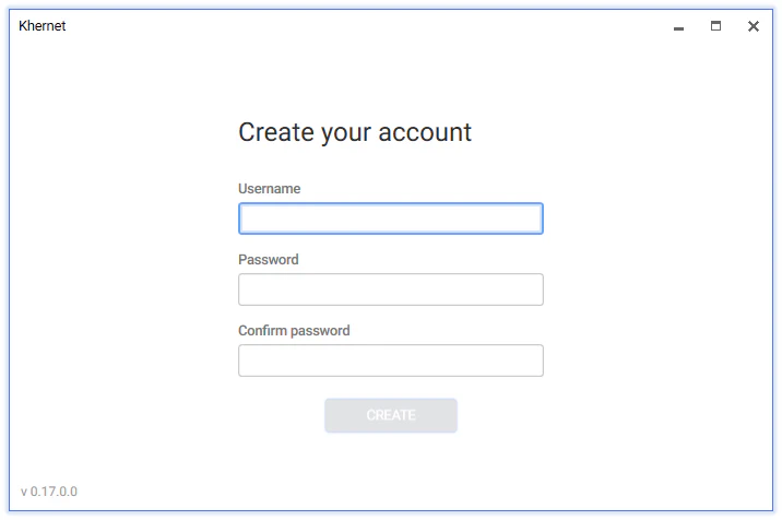 Create account screen