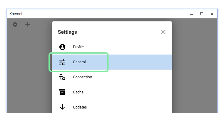 General settings menu option