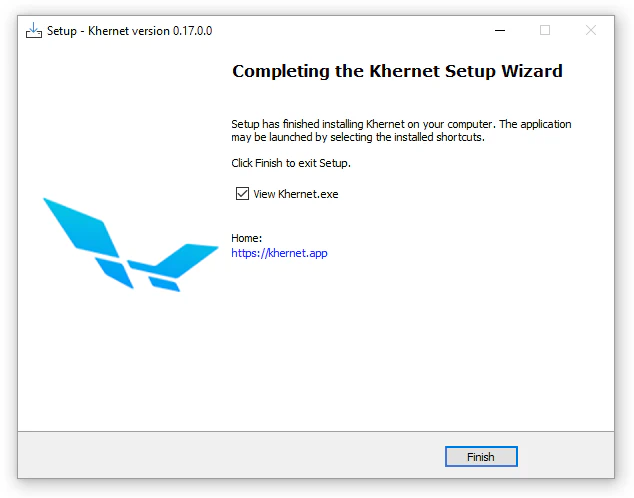 Finish screen with View Khernet.exe option