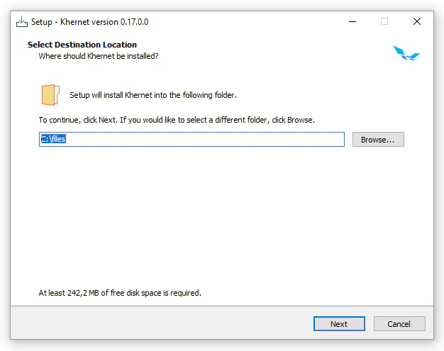 Installer path selection screen