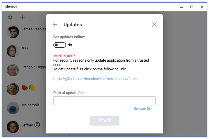 Update dialog window
