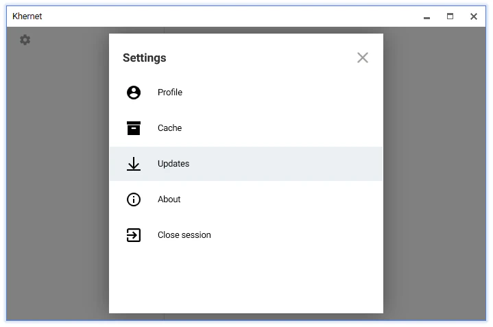 Updates option in the settings menu