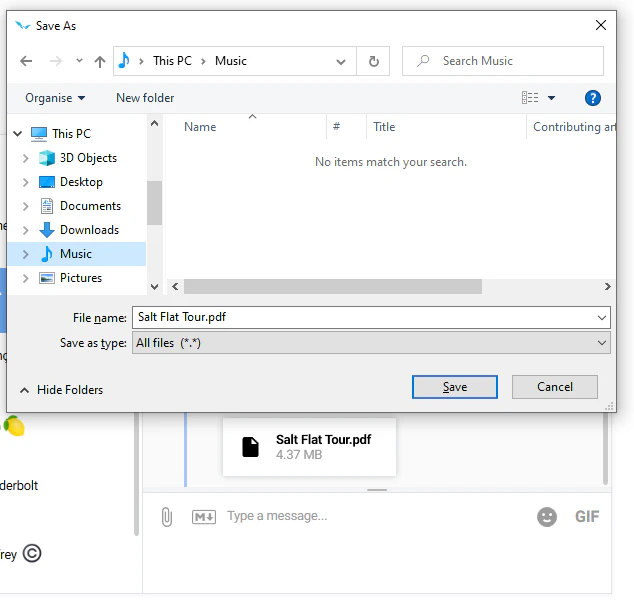 Save dialog for choosing location and filename
