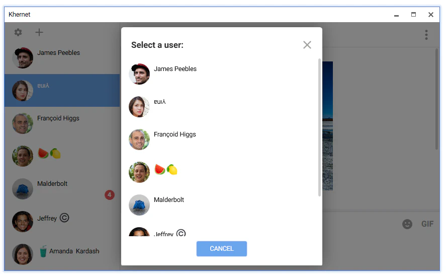 Select contact dialog for resending message